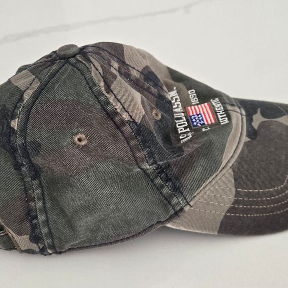 U.S. Polo Assn. Green Camouflage Baseball Hat with Flag Patch - Picture 3 of 3
